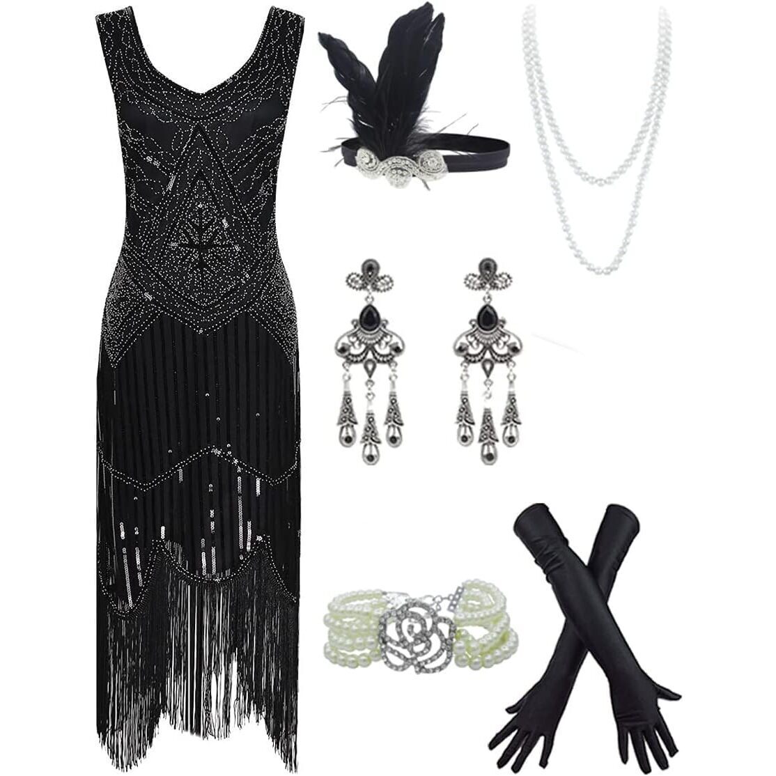 3519 20s Flapper Gatsby Sequin Beaded Evening Cocktail Dress